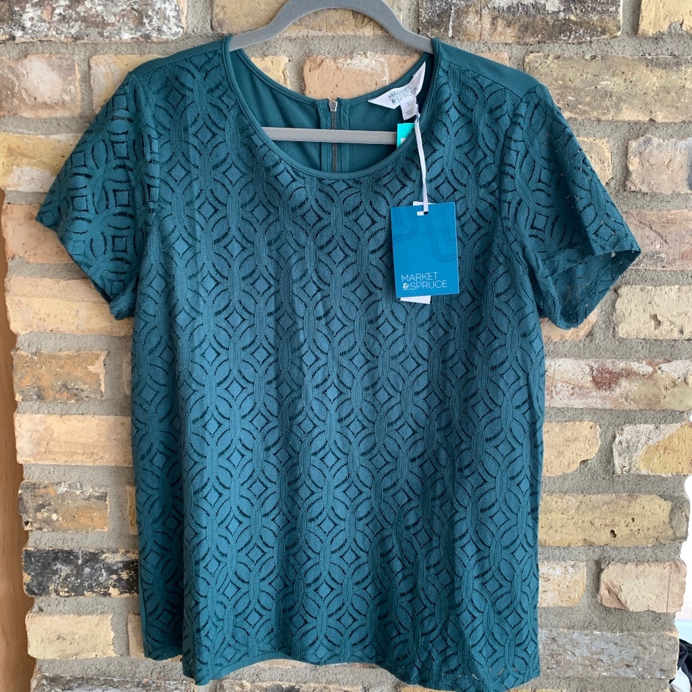 Market & Spruce Green Teal Crochet Lace Top